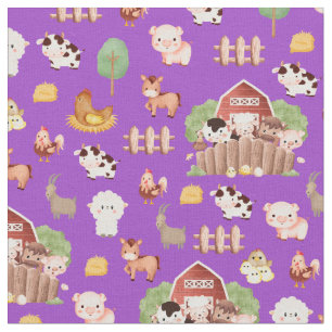 Tela Animales de granja en morado