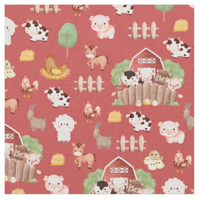Tela Animales de granja en rojo primático (De cerca)