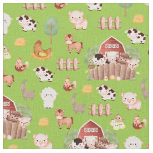 Tela Animales de granja en verde brillante