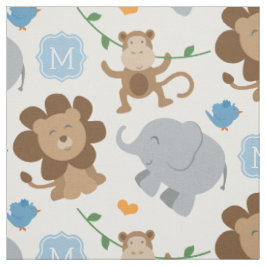 Tela Animales de Jungla Azules Adorables Niño