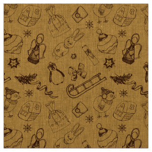 Tela animales de navidad vintage y aves