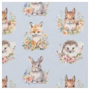 Tela Animales de Woodland en azul claro