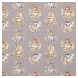 Tela Animales de Woodland en gris rosado