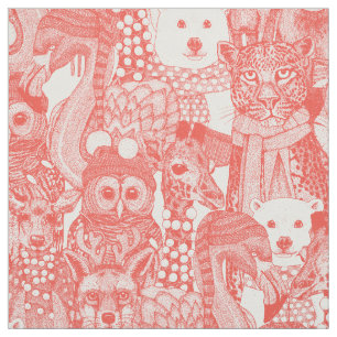 Tela animales festivos suaves rojos