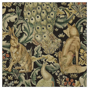 TELA ANIMALES FORESTALES, FOX, PEACOCK, CUIDADO EN FLOR