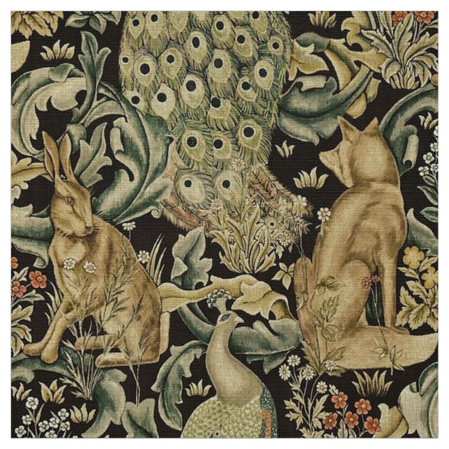 TELA ANIMALES FORESTALES, FOX, PEACOCK, CUIDADO EN FLOR (Retal)