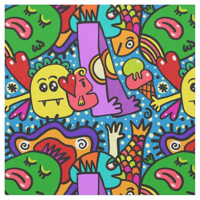 Tela Anime design doodles faces smiles (De cerca)