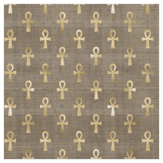 Tela Ankh egipcio de oro en Brown (Retal)