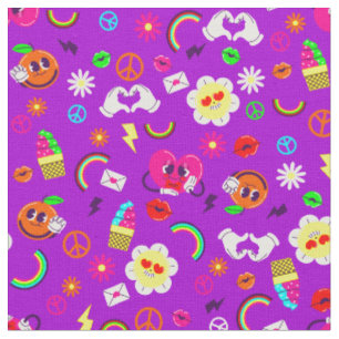 Tela Años 1960 valentines peace sign groovy rainbow