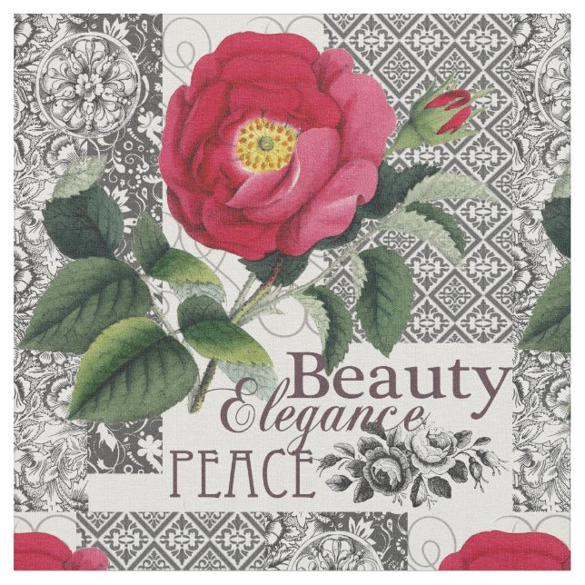 Tela Antigüedad floral de la Bonito de Damasco Rosa (De cerca)