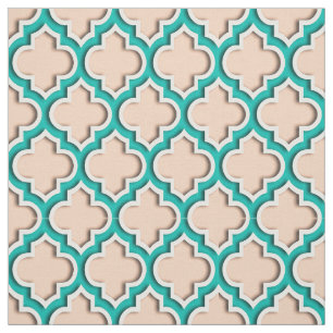 Tela Apricot, Quatrefoil marroquí Verde azulado #5DS