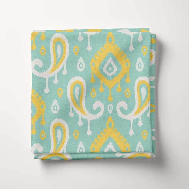 Tela Aqua amarilla y Mint Ikat Paisley (Subido por el creador)