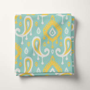 Tela Aqua amarilla y Mint Ikat Paisley