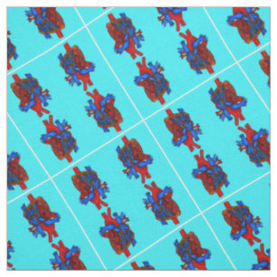 Tela Aqua Anatomy Heart Patterned Fabric