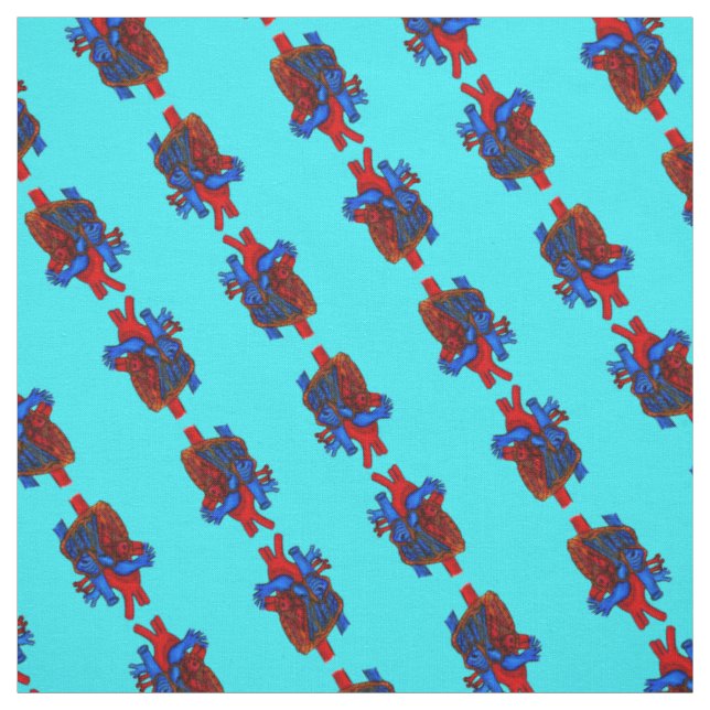Tela Aqua Anatomy Heart Patterned Fabric (Retal)