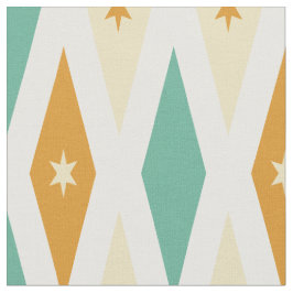 Tela Aqua Blue Naranja Cream Diamonds Stars Mid Century
