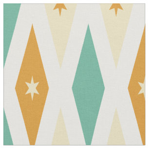 Tela Aqua Blue Naranja Cream Diamonds Stars Mid Century