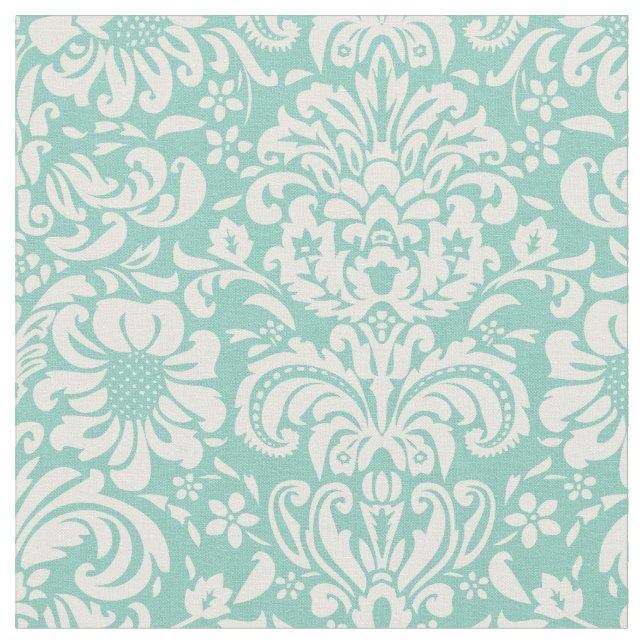 Tela Aqua Floral Damask (De cerca)