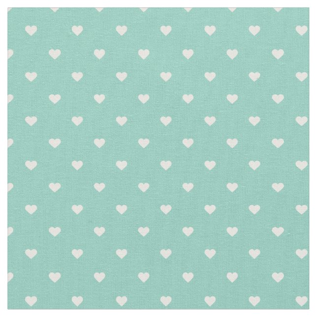 Tela Aqua Polka Dot Hearts (De cerca)