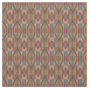 Tela Aqua Turquesa Verde Naranja Rojo Étnico Mosaico