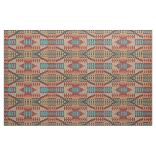 Tela Aqua Turquesa Verde Naranja Rojo Étnico Mosaico