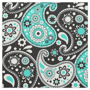 Tela Aqua turquesa y Paisley vaca Bohemia negra