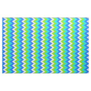 Tela Aqua Turquoise Blue Lime Green Ikat Zigzag Art