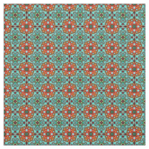 Tela Aqua Turquoise Blue Naranja Red Brown Orient Art