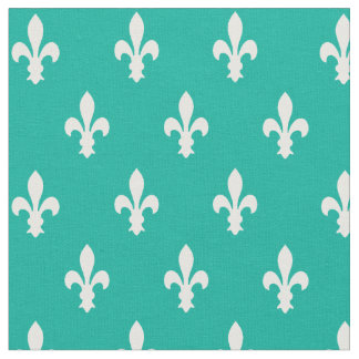 Tela Aqua Victorian Fleur de Lys Fabric