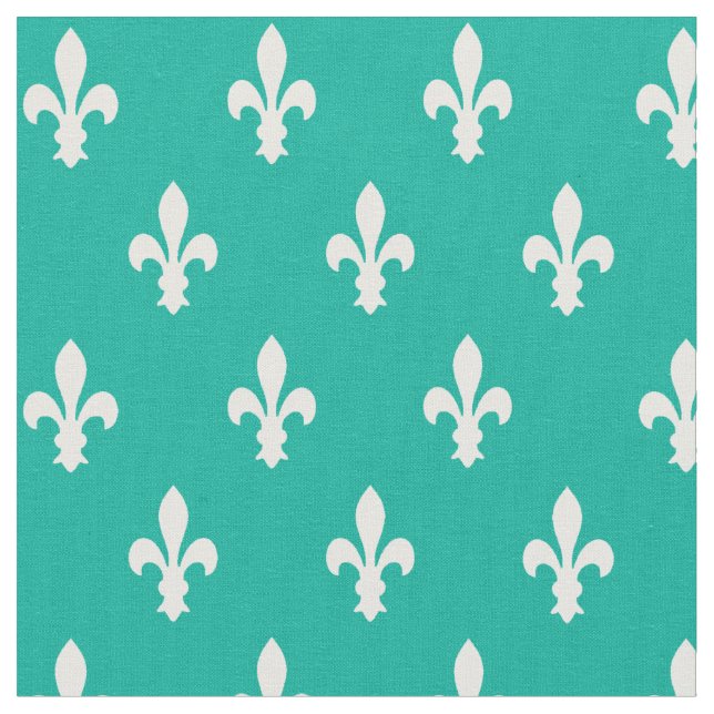 Tela Aqua Victorian Fleur de Lys Fabric (De cerca)