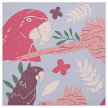 Ara Parrot Pink Burgundy Trópico Patrón de Hoja