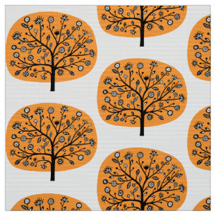 Tela Árbol de flores estilizado - Naranja ligero