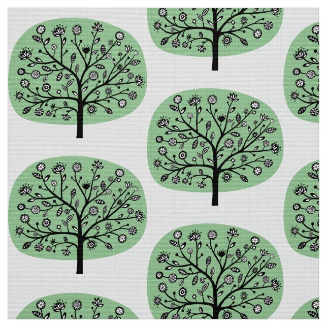 Tela Árbol de flores estilizado - verde desenfadado (Retal)