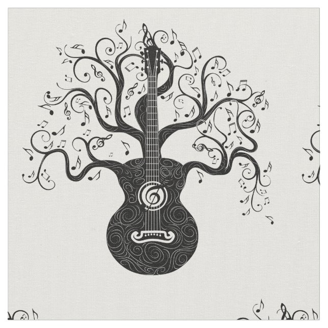 Tela Árbol de guitarra de vida y notas musicales (De cerca)