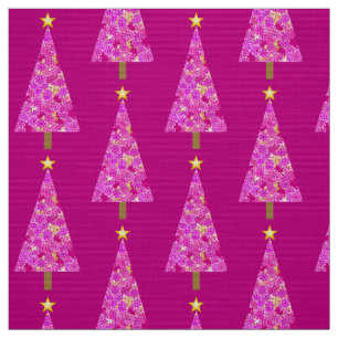 Tela Árbol de Navidad florido y moderno de Magenta