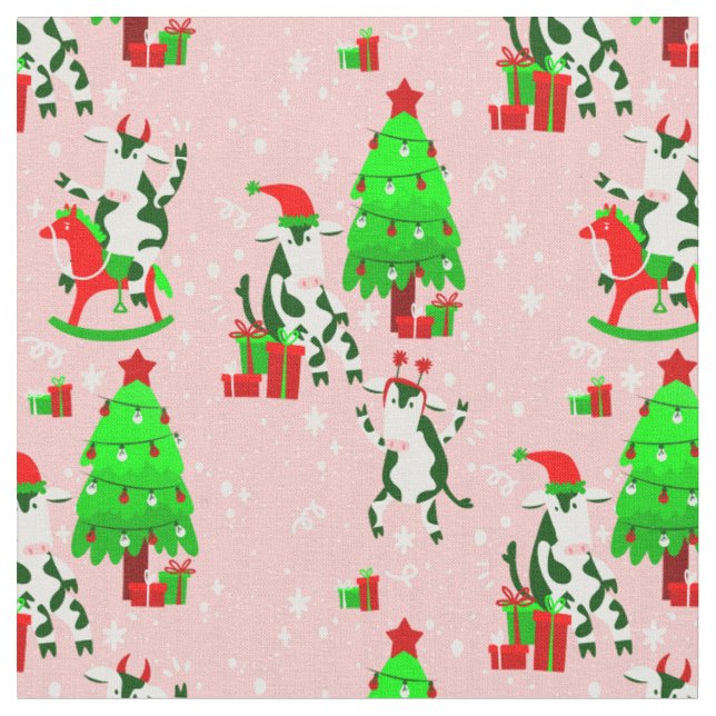 Tela árbol de navidad rosa santa vaca (De cerca)