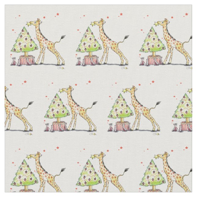 Tela Árbol de navidad y jirafa - fiesta de Navidad (De cerca)