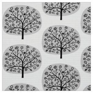 Tela Árbol Flor Estilizado - Gris Claro