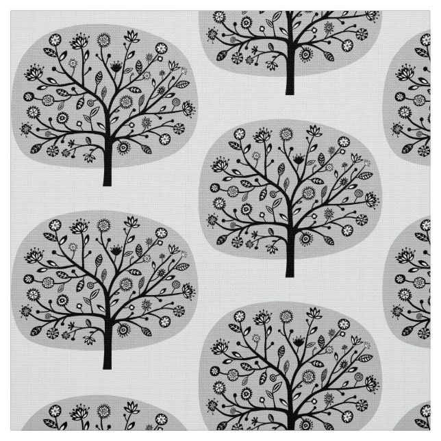 Tela Árbol Flor Estilizado - Gris Claro (Retal)