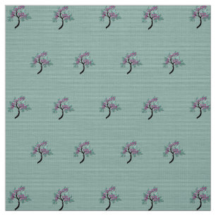 Tela Árbol Floral Elegante Verde + Ciruela 60" 