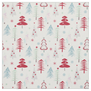 Tela Árboles de Navidad multicolores en blanco