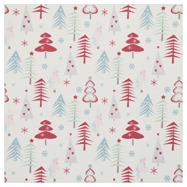 Tela Árboles de Navidad multicolores en blanco (Retal)