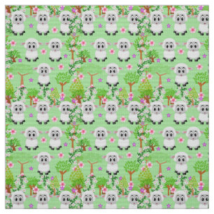 Tela Árboles florales de ovino Tejido verde