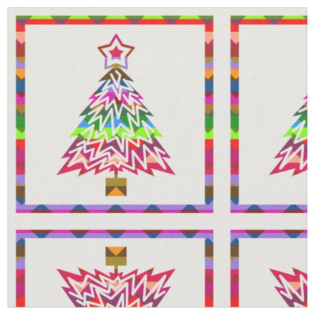 Tela Árboles navideños multicolores #3 (De cerca)