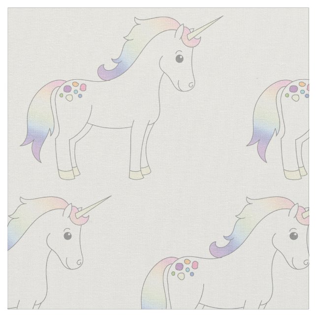 Tela Arcoíris Pastel de Unicornio Blanco (De cerca)