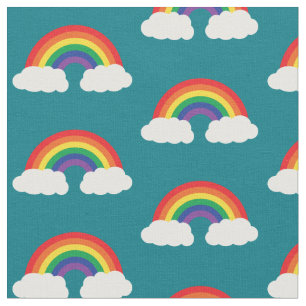 Tela Arcoiris y nubes en niños Verde azulados y tristes