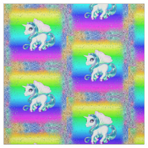 Tela Arcoiris y unicornio Purpurina