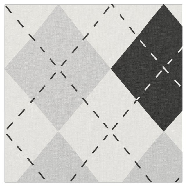 Tela Argyle blanco y gris negro (De cerca)