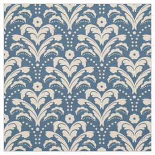 Tela Art Deco 1930 Floral Damask Faux Burlap Blue