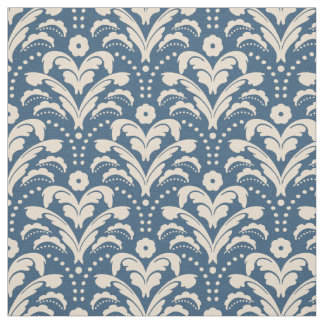Tela Art Deco 1930 Floral Damask Faux Burlap Blue